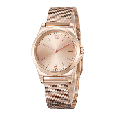 Women's Analog Quartz Rose Gold Watch with Stainless Steel Mesh Strap Ladies Watch Simple and Elegant