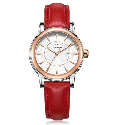 Ladies red color genuine leather strap Miyota 2035 quartz movement women wrist watch