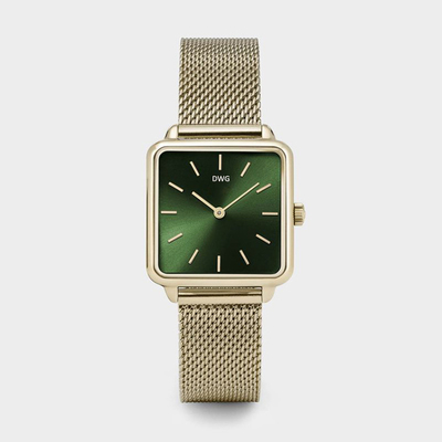 Manufacturer Supplier Exporter Green Face Dial Women Men Stainless Steel Mesh Band Bracelet Watches