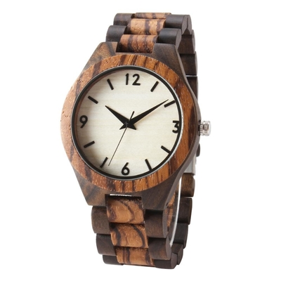 Japan Movement Luxury Wrist Watch , Wood Bamboo Watch CE ROHS Certificate