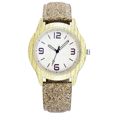 Modern Brown Womens Fashion Watch , Hard Glass Wood Leather Watch