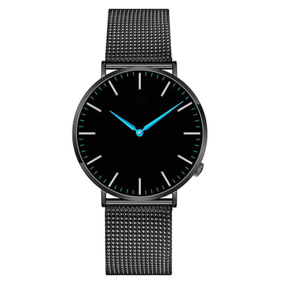 Ultra Thin Stainless Steel Back Quartz Watch , Black Color Quartz Dress Watch