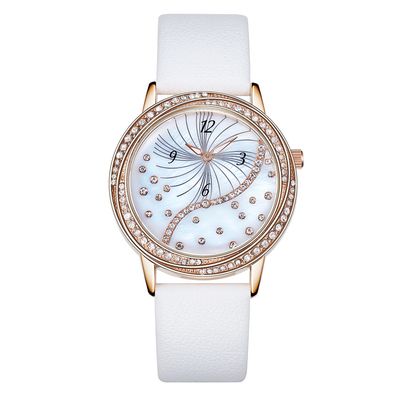 White Genuine Leather Alloy Jewelly Womens Fashion Quartz Watch For Gift