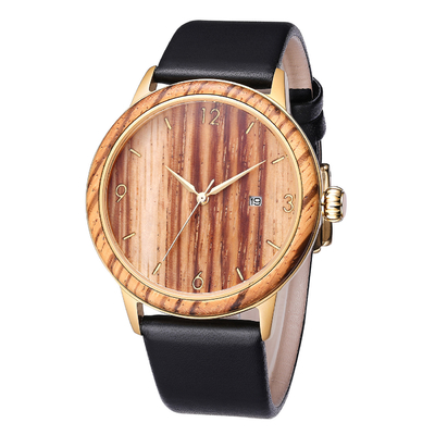 RoHS Ladies Wooden Wrist Watch Classic Design Genuine Leather Strap