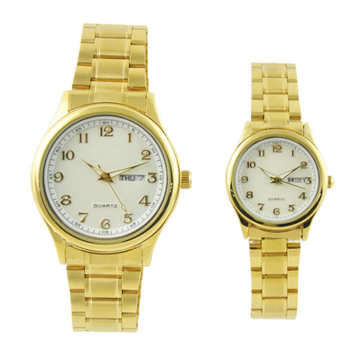 Alloy OEM Gold Waterproof 5ATM Quartz Couple Watches