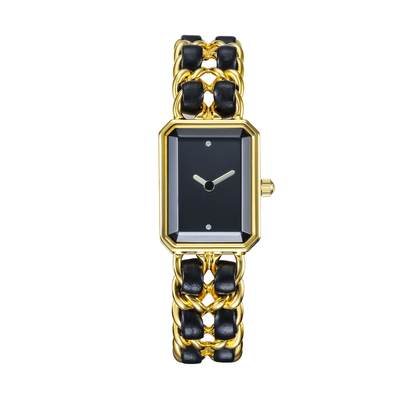 High End Women Quartz Brass Wrist Watch PVD Gold Square Water Resistant