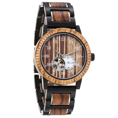 Digital Ebony Wood Watch With Light Chronograph Date Bamboo Wood Watch
