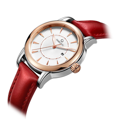 Ladies red color genuine leather strap Miyota 2035 quartz movement women wrist watch