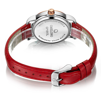 Ladies red color genuine leather strap Miyota 2035 quartz movement women wrist watch