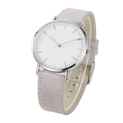 Genuine Leather Strap Quartz Stainless Steel Watch 12 Months Warranty