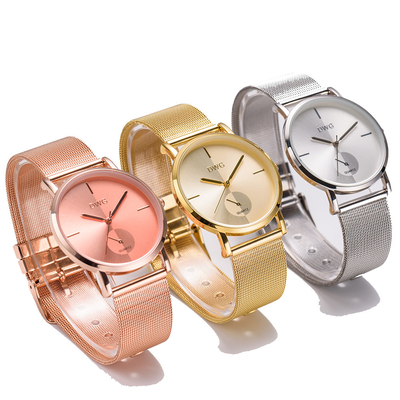 Men's Alloy Case Fashion Wrist Watches Promotional Gift With Mesh Strap Band