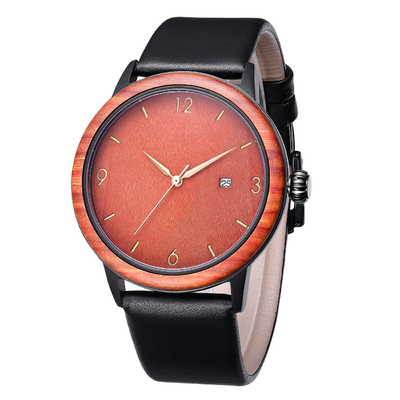 Men's Unique Design Wooden Watches with Soft Leather Band Men Wristwatch