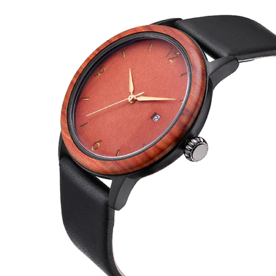 Men's Unique Design Wooden Watches with Soft Leather Band Men Wristwatch
