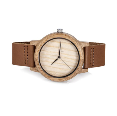 Hand Craft Maple Wood Case Quartz Mens Watch With Genuine Leather