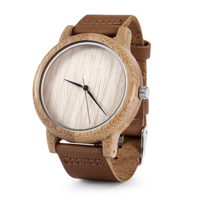 Hand Craft Maple Wood Case Quartz Mens Watch With Genuine Leather