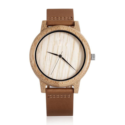 Hand Craft Maple Wood Case Quartz Mens Watch With Genuine Leather