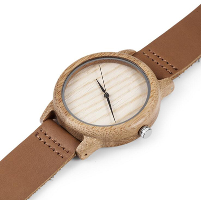 Hand Craft Maple Wood Case Quartz Mens Watch With Genuine Leather