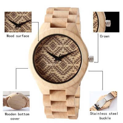 Handcrafted Wrist Wooden Quartz Movement Watch Custom Logo High Durability For Gift