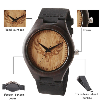 Water Proof Unisex Wooden Quartz Watch Multi Functional Mineral Glass Most Accurate