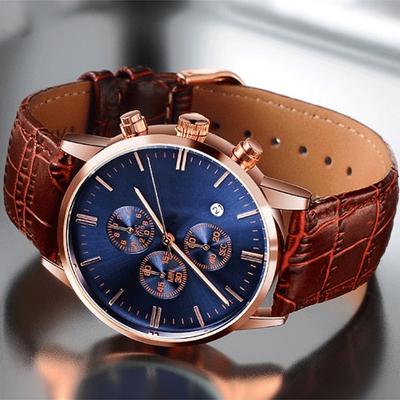 Chronograph Leather Relogio Mens Wristwatch 3bar Alloy