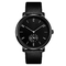 PVD Plated Alloy Mens Quartz Watch Black Italian Leather Band Classic Style
