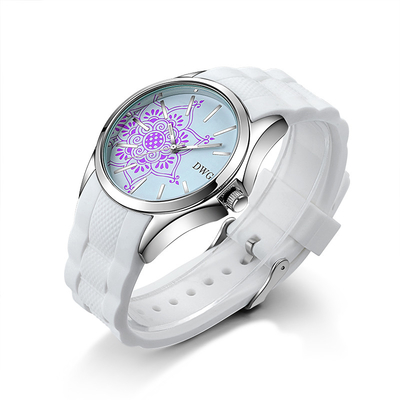 IP silver case silicone sports watches mineral glass unisex quartz watch