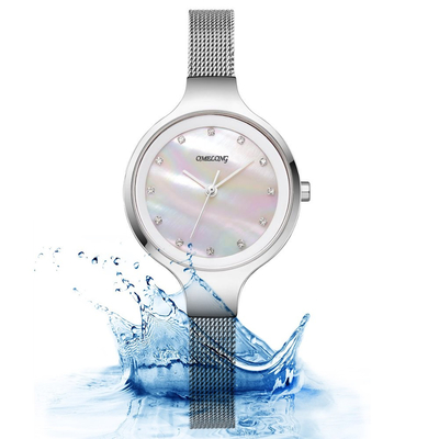 Small Size Custom Design Watches Mesh Band Ladies Stone Dial Watch